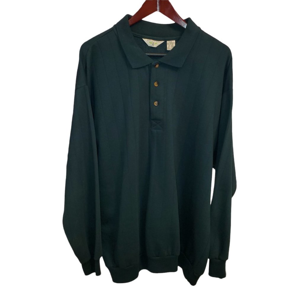 VTG 90s L/S Fleece Polo Sweatshirt Collared Pullover XXL Forest Green